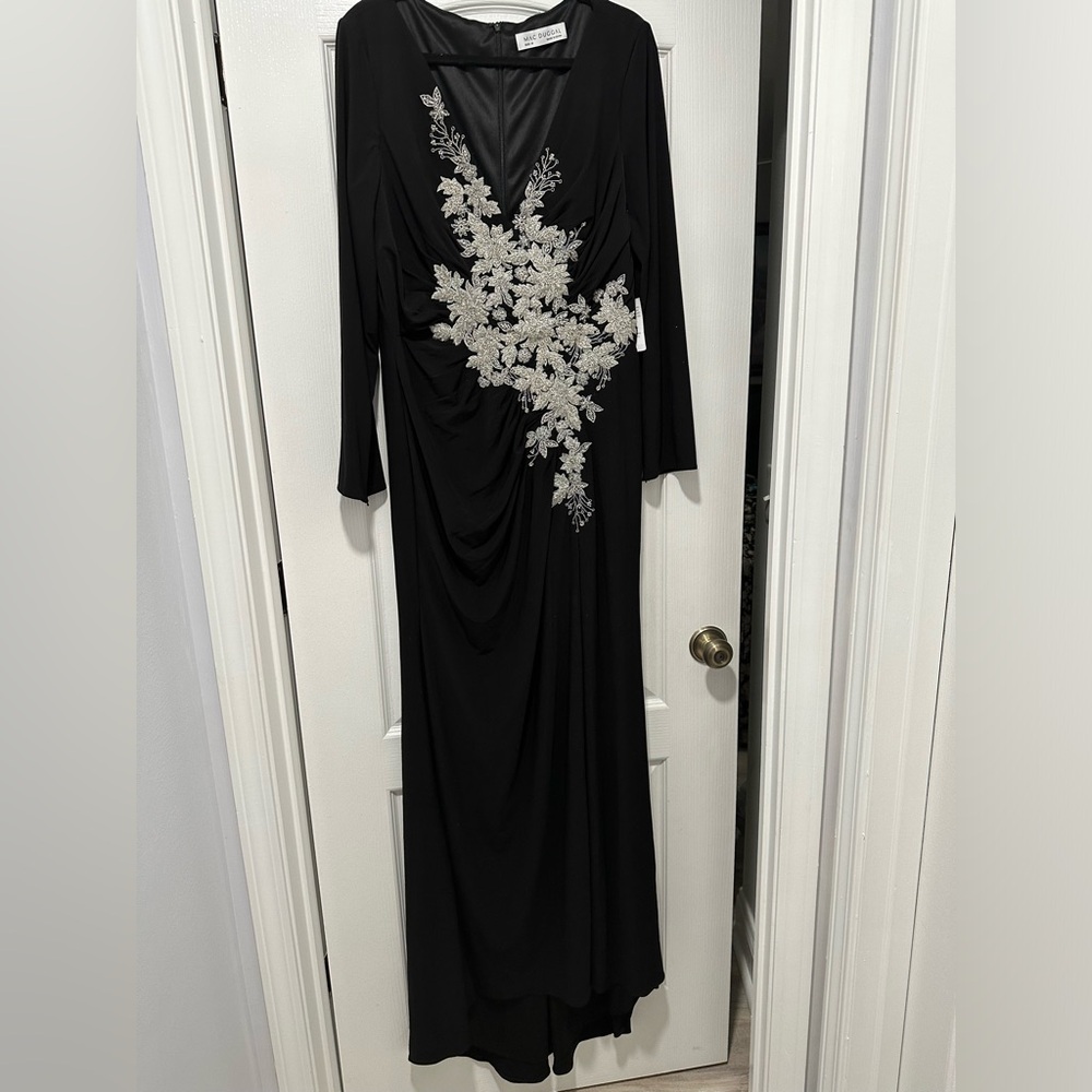 Mac Duggal Black Formal Dress with Silver Flowers